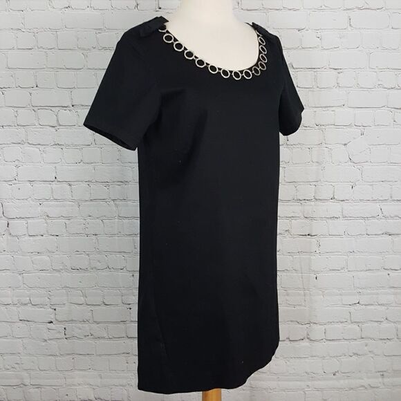 PINK TARTAN Black Short Sleeve Satin Dress sz 6 - Picture 3 of 5